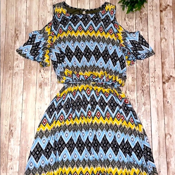 Ann Taylor LOFT Aztec Tribal Cold Shoulder Dress - Picture 2 of 7